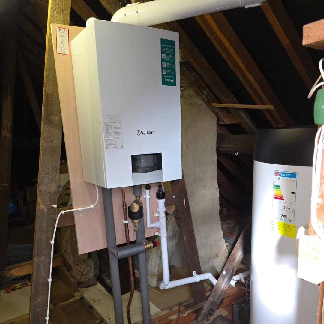 System boiler - works with hot water cylinder for larger homes