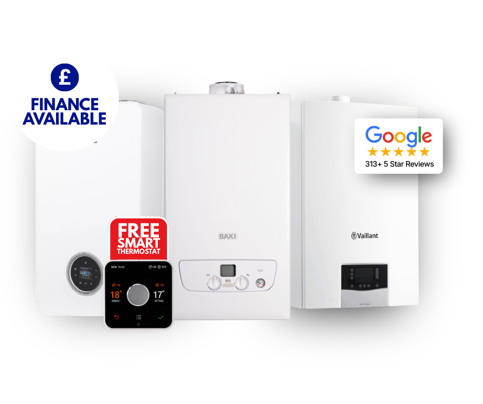 Baxi and Vaillant boilers with free smart thermostat, finance available, 315+ 5 star Google reviews