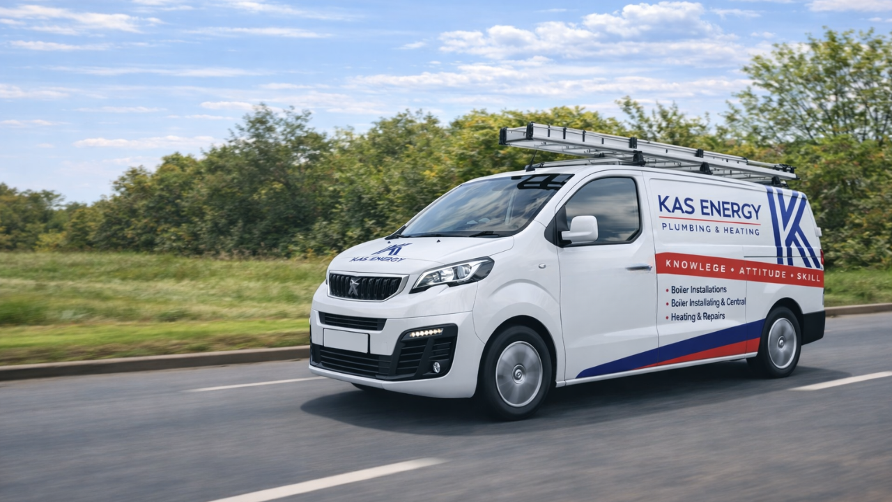 KAS Energy van on the way to a free boiler survey in Derbyshire