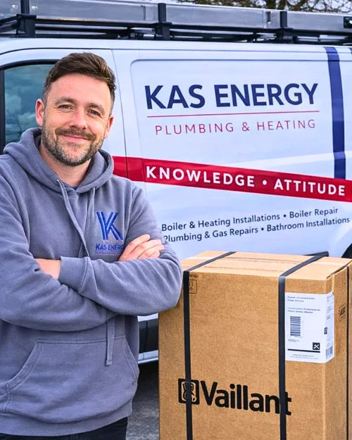 Sam from KAS Energy with boiler delivery for South Normanton installation