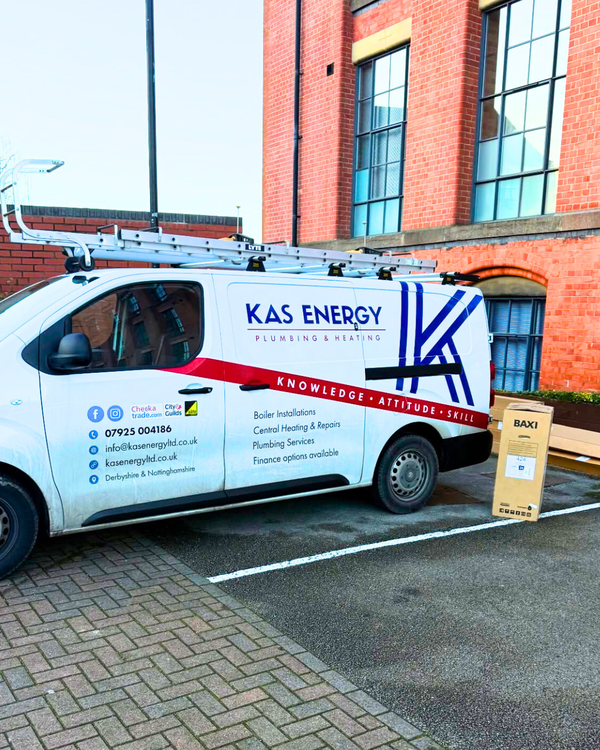 KAS Energy van with Baxi boiler delivery in Derbyshire